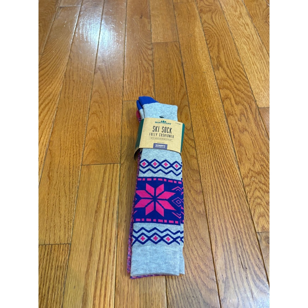 New Northeast Outfitters Ski Socks Womens 2‎ Pairs Snowflake Nordic Pink Multi